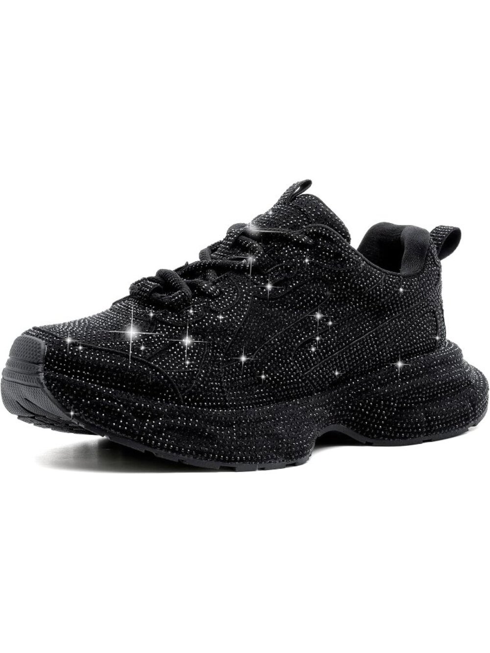 Women's Black Sparkly Glitter Rhinestone Bling Dressy Walking Shiny Sneakers